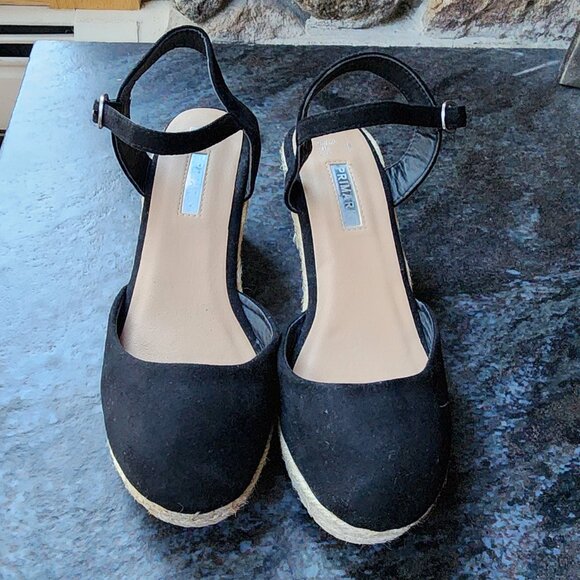 Primark Black Textile Strappy Wedges Size 7 - Picture 9 of 16
